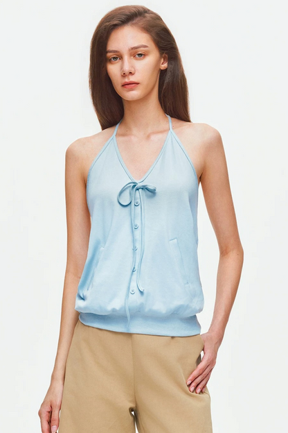Knitted Halter Tie-Up V-Neck Top