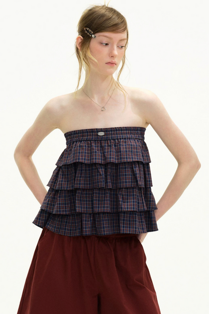Retro Plaid Ruffled Skirt
