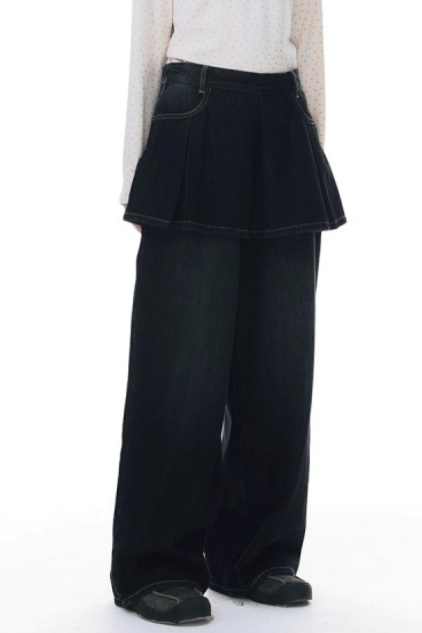 Fake Two-Piece Pleated Skirt Jeans