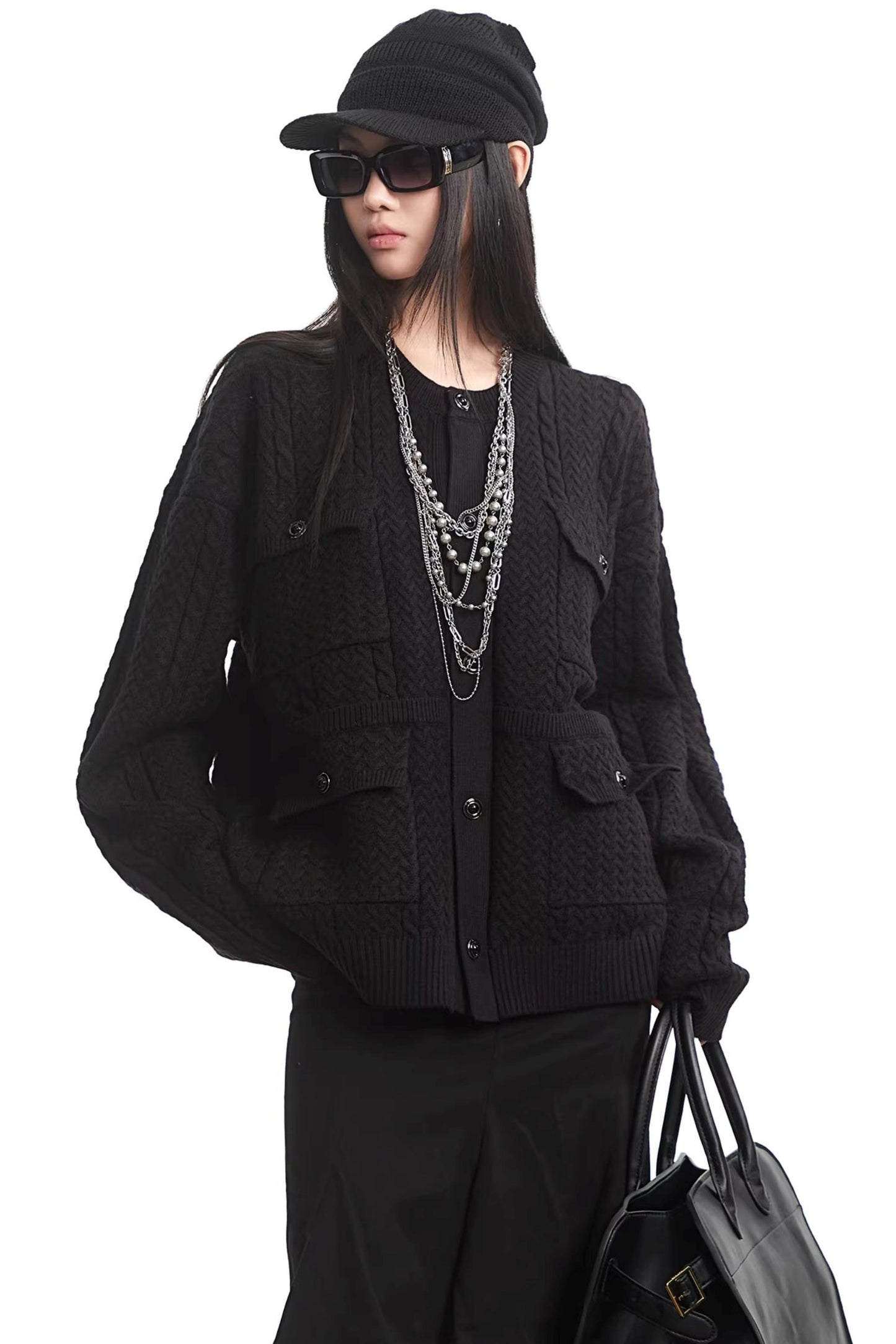 Retro Black Knit Cardigan