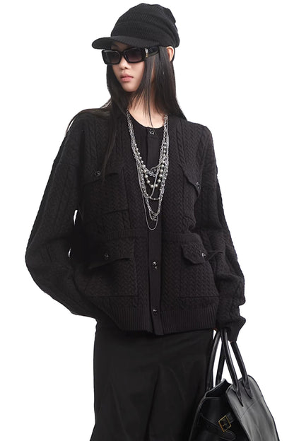 Retro Black Knit Cardigan