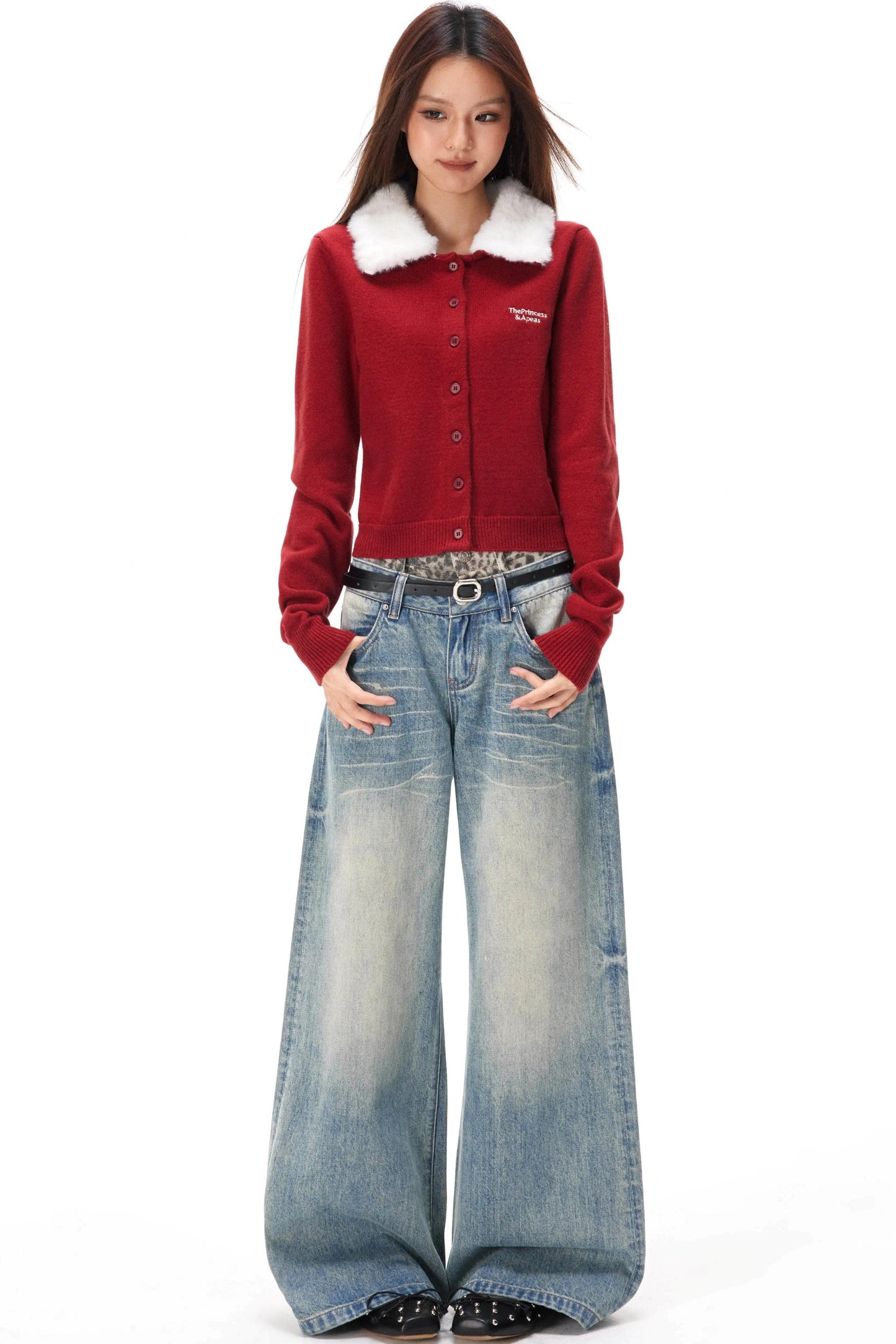 Retro Leopard Print Blaue Jeanshose