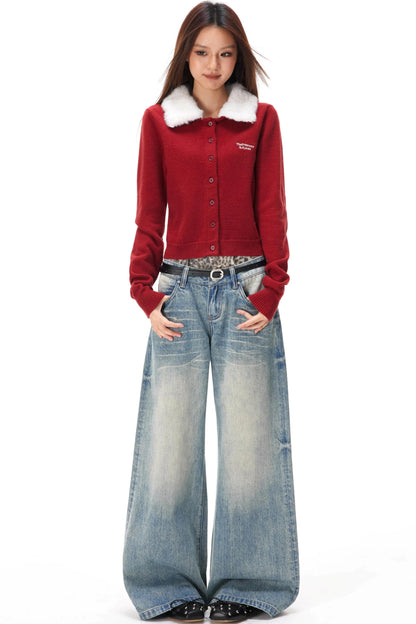 Retro Leopard Print Blaue Jeanshose