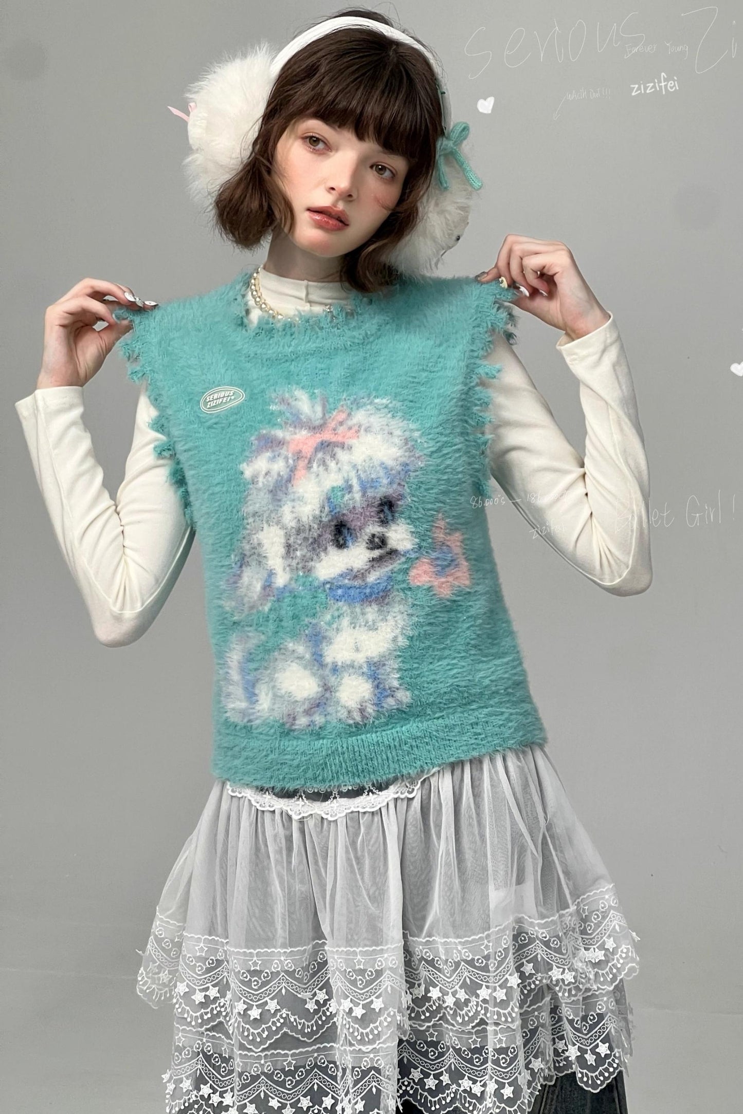 Autumn Vintage Teal Dog Knitted Sweater