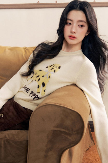 Puppy Jacquard Pullover Sweater