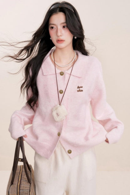 Velvet Contrast Lapel Cardigan Set-Up