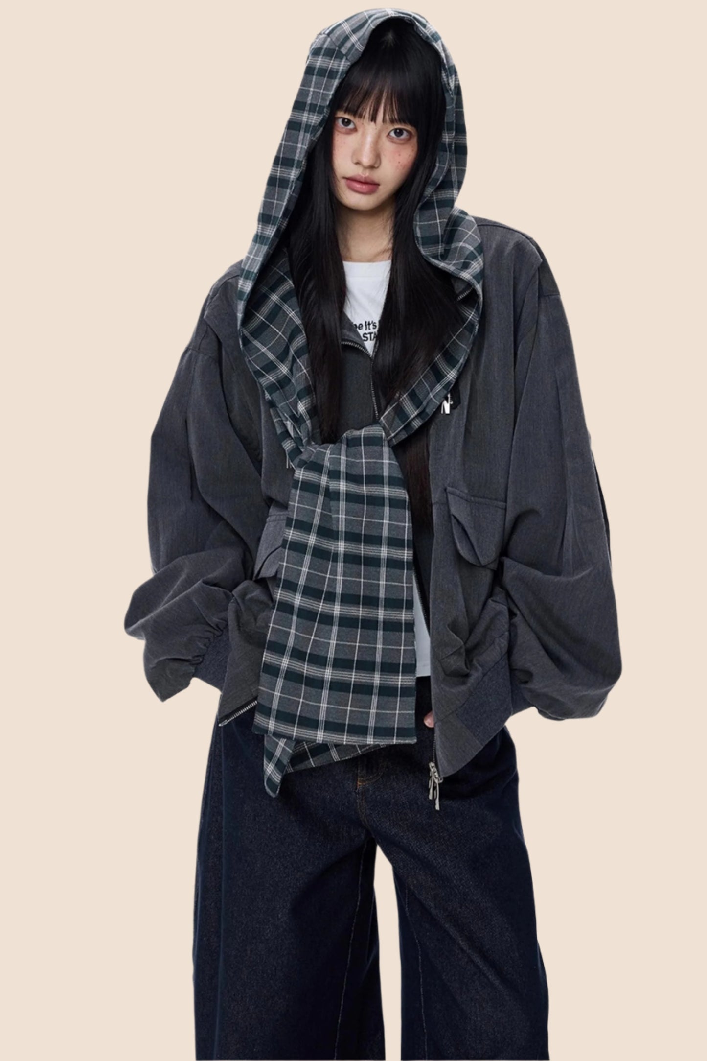 Loose Plaid Pocket Jacket