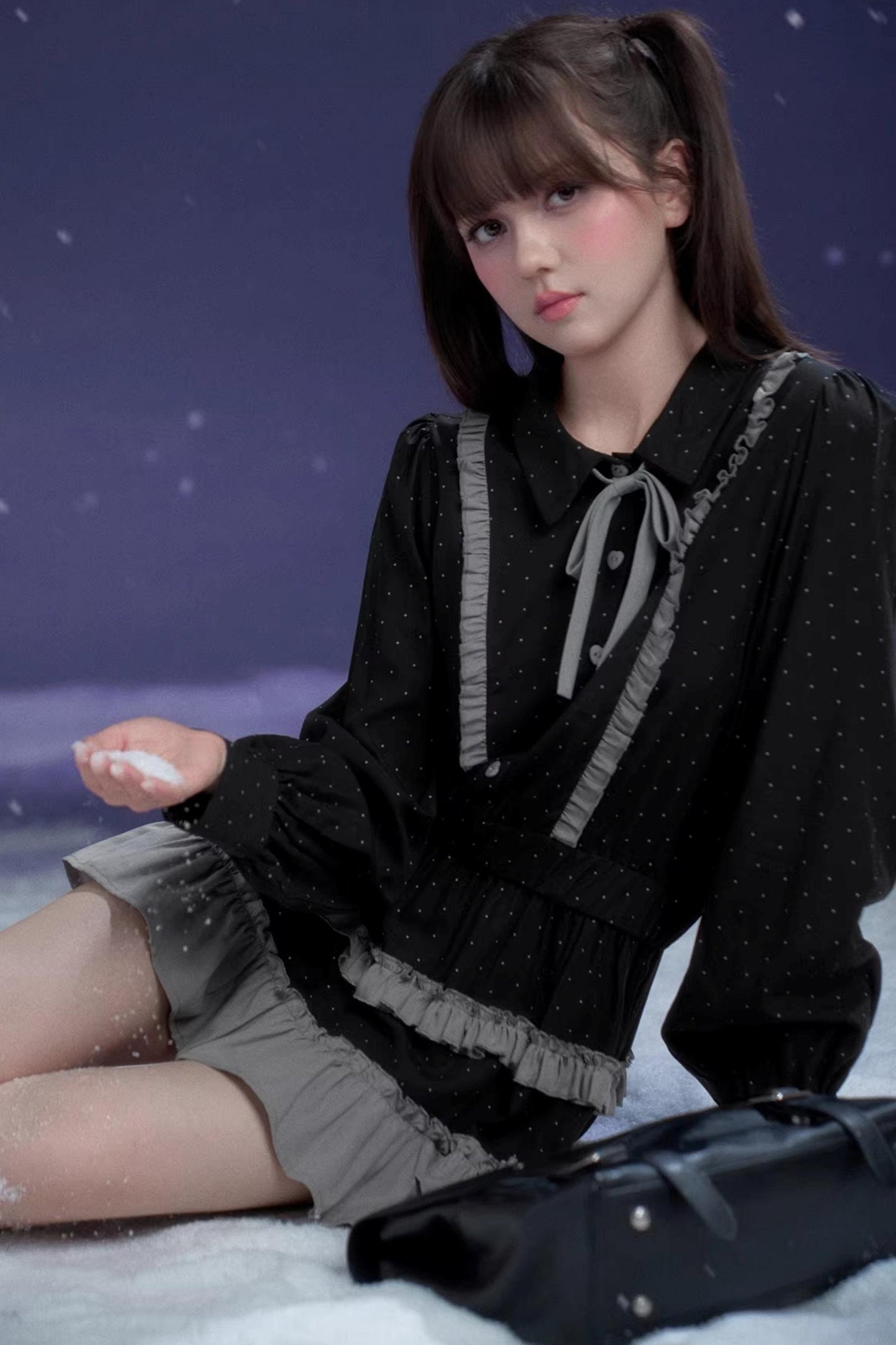 Dark Gray Polka Dot Dress