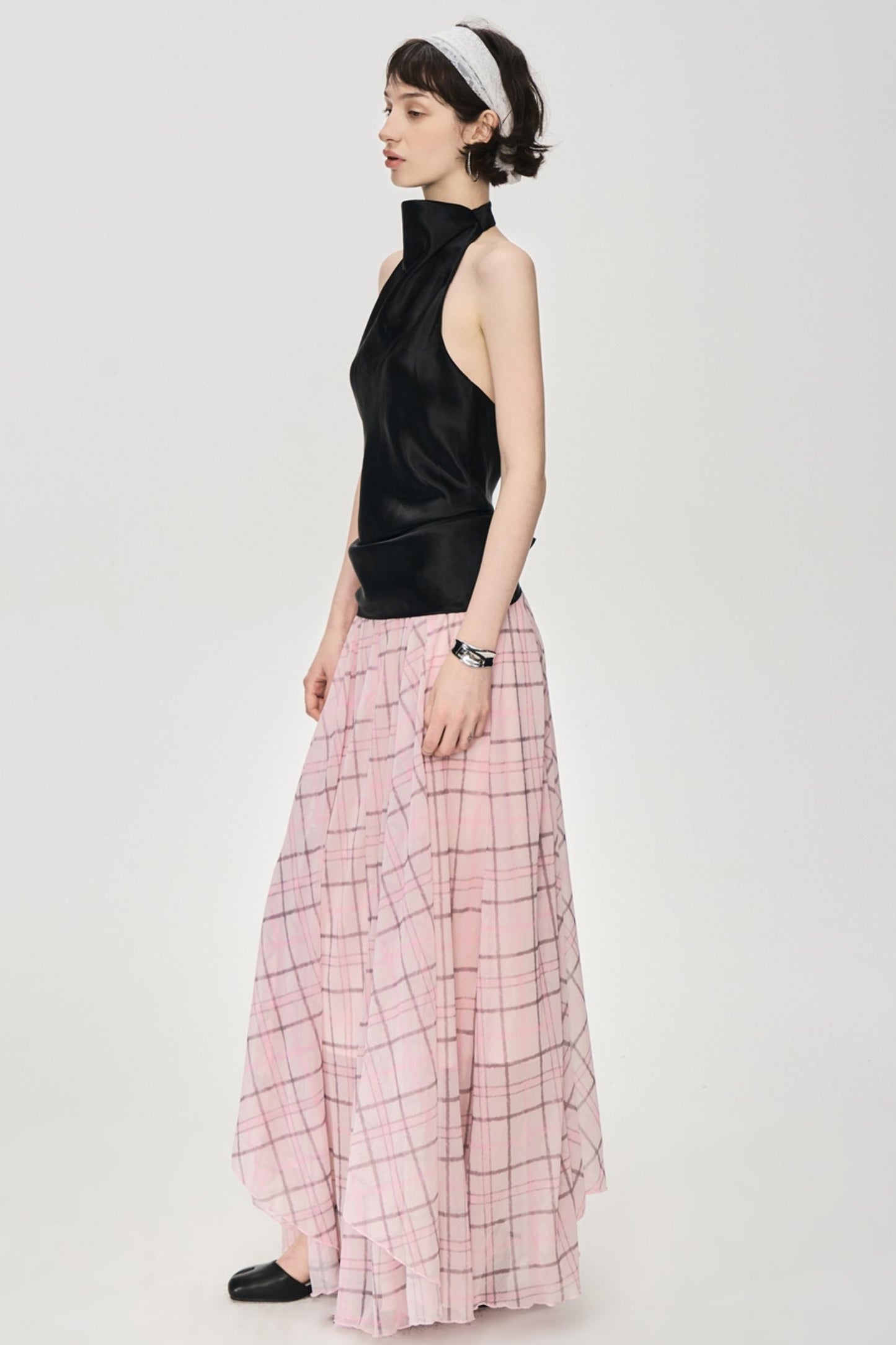 Irregular Pink Plaid Skirt