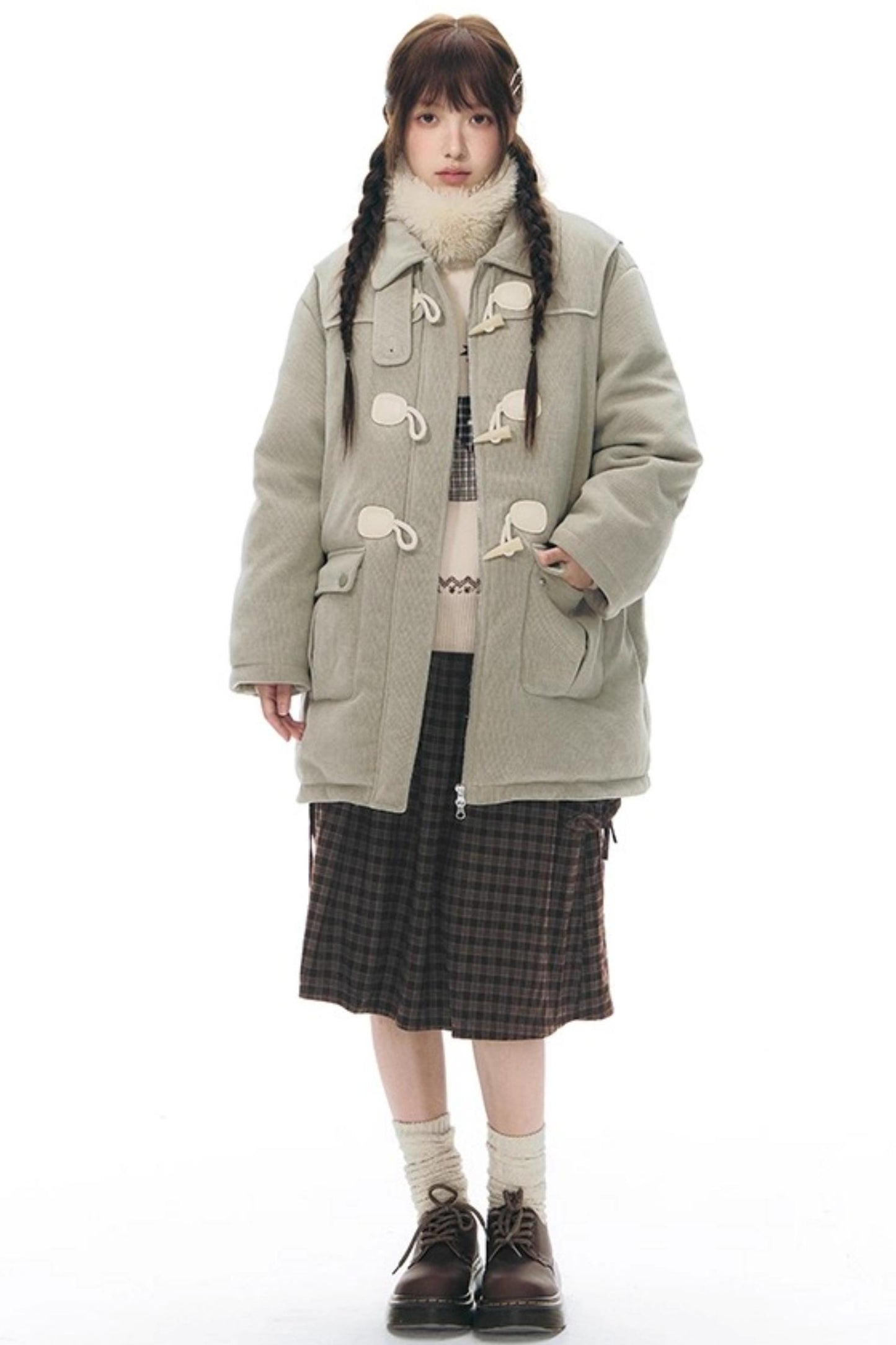 Plaid Woolen Midi Skirt