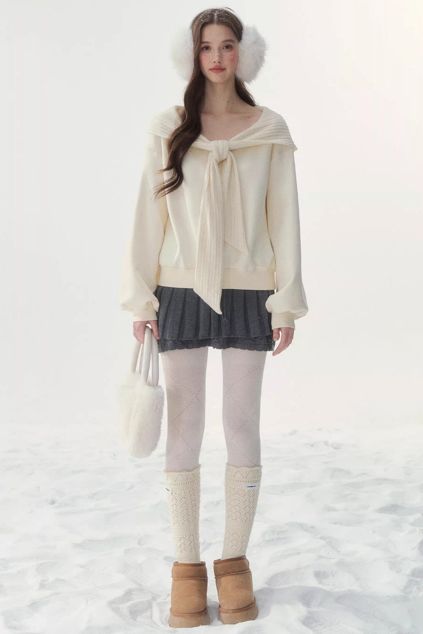 White Cotton Bow-Tie Sweatshirt