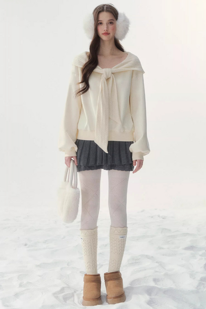 White Cotton Bow-Tie Sweatshirt