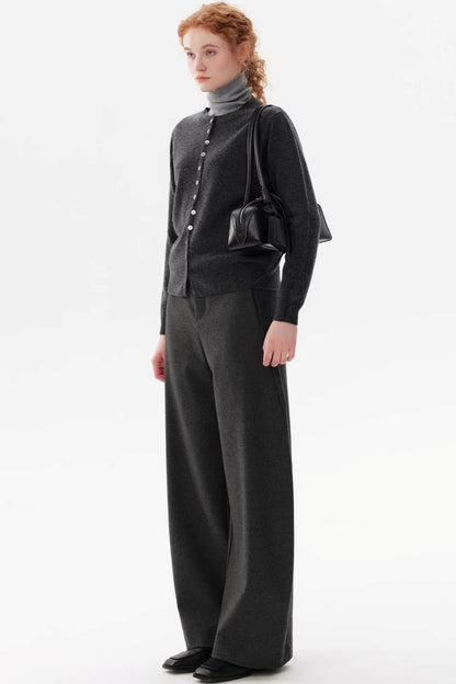 Gray Wool Crew Neck Cardigan