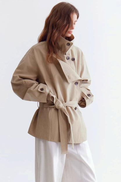 Double-Breasted Lace-Up Trench Coat