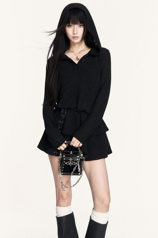 Dark Casual Long Sleeve Knitted Midi Dress