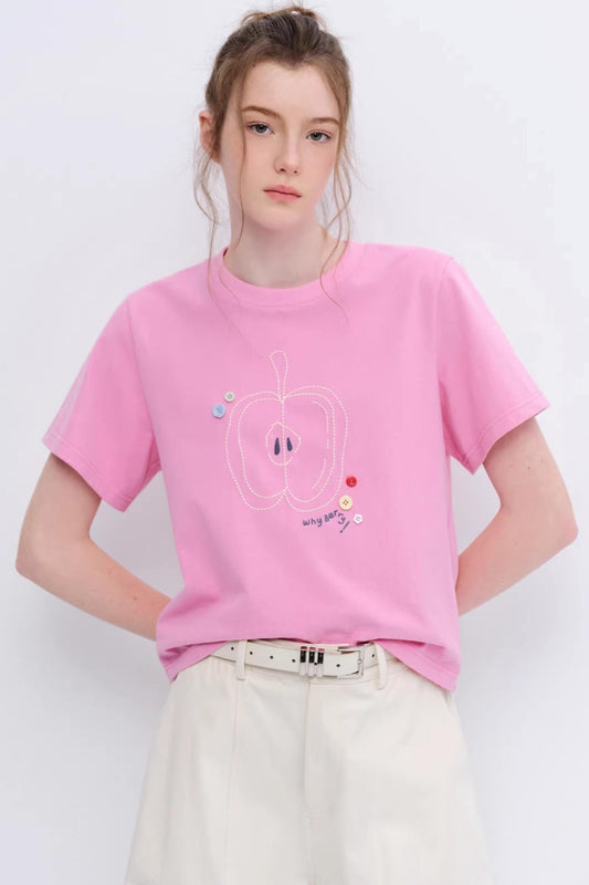 그린 애플 프린트 탑