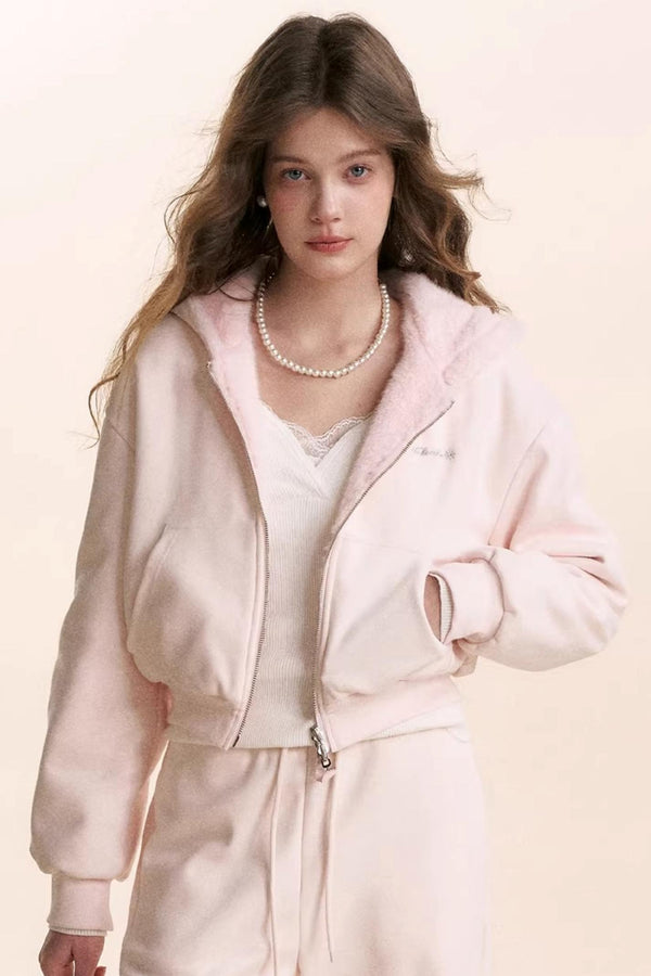 Hooded Plush Jacket & Fleece Pants Set-Up