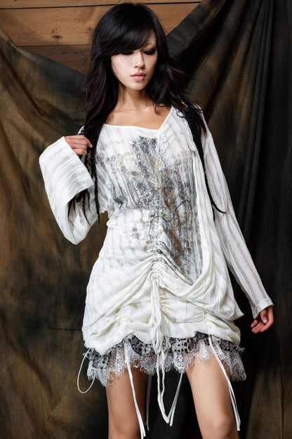 Vintage Lace-Up Knitted V-Neck T-Shirt