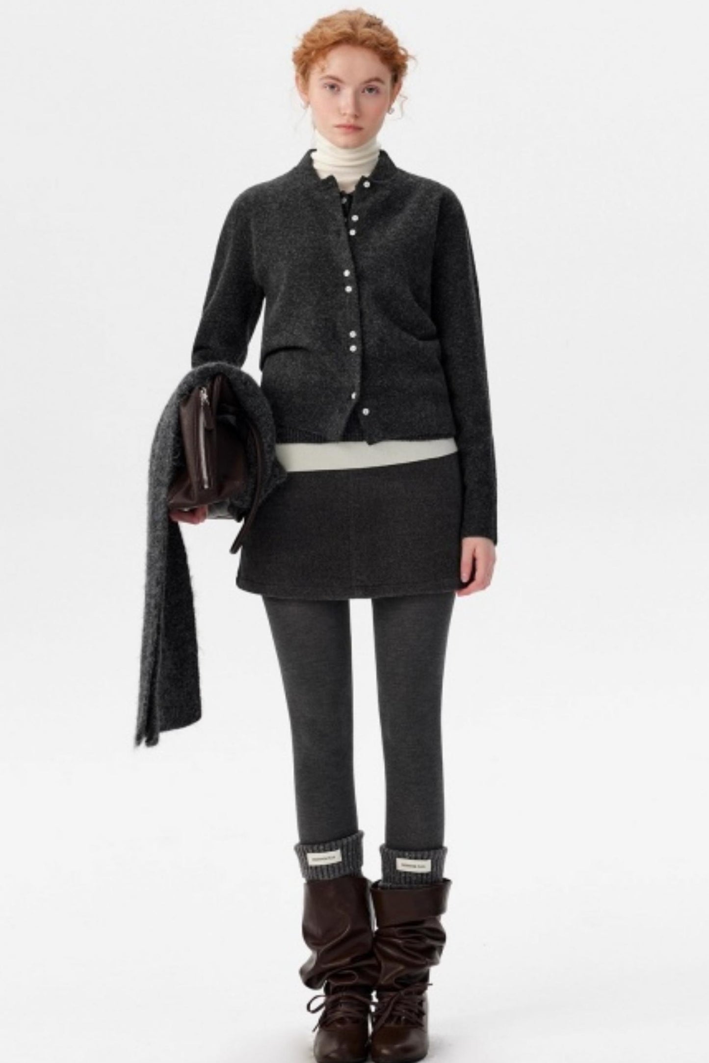 Gray Woolen A-Line Skirt