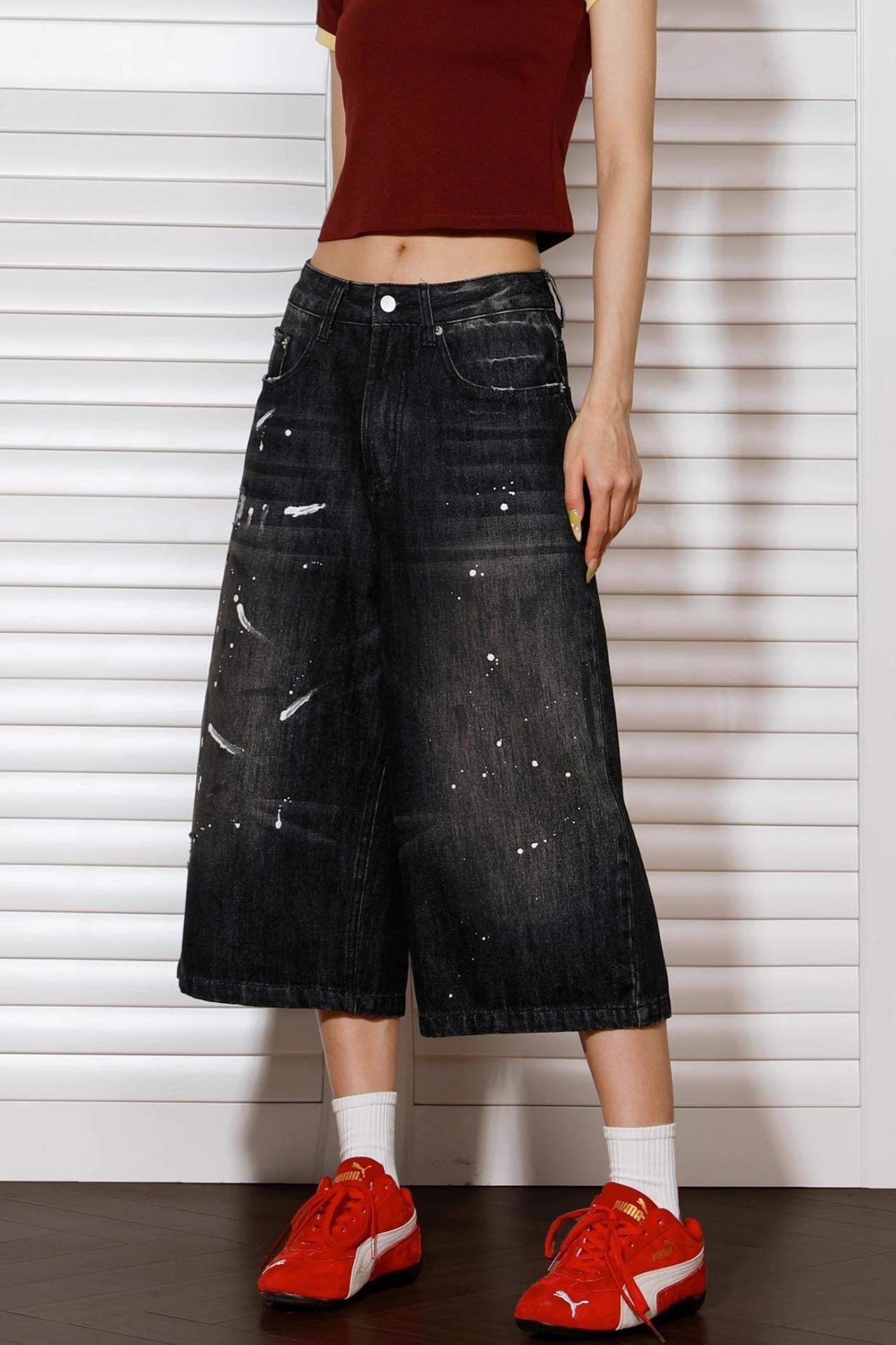 Vintage Denim Wide-Leg Shorts