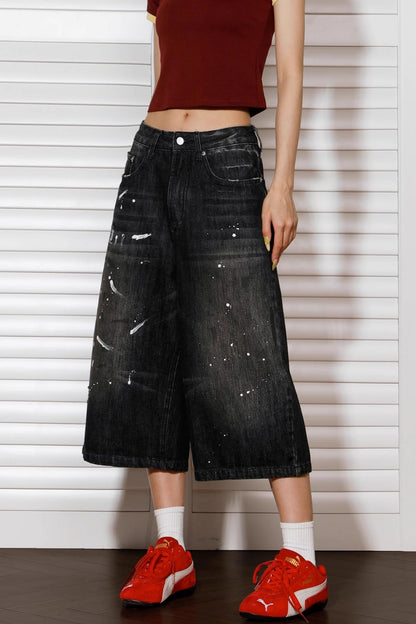 Vintage Denim Wide-Leg Shorts