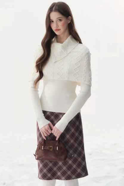 Retro Twist-Knit Cape Sweater