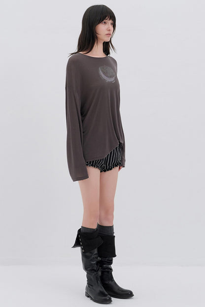 Moon Print Wool Blend Long Sleeves Top