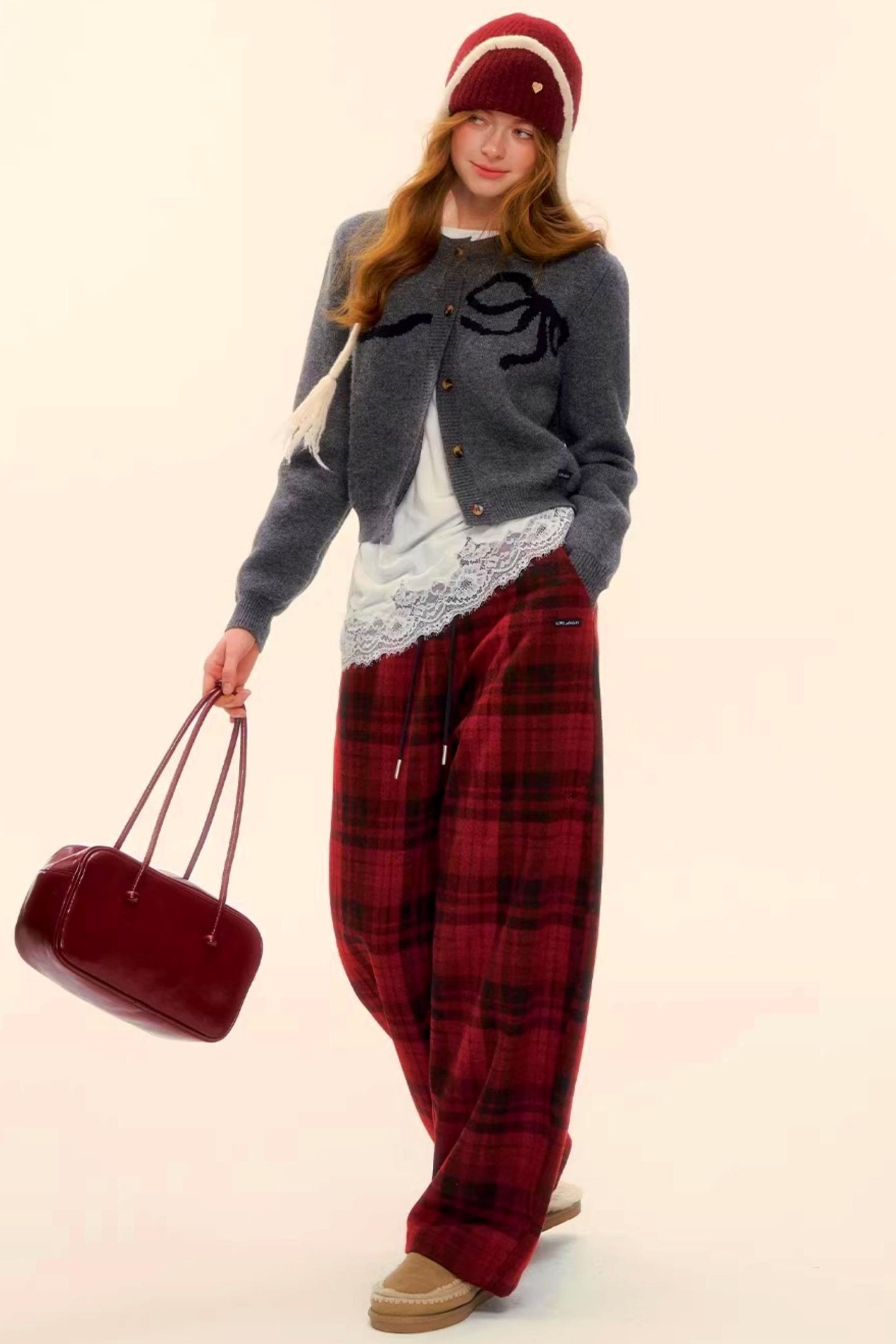 Woolen Plaid Retro Fleece-Lined Pants