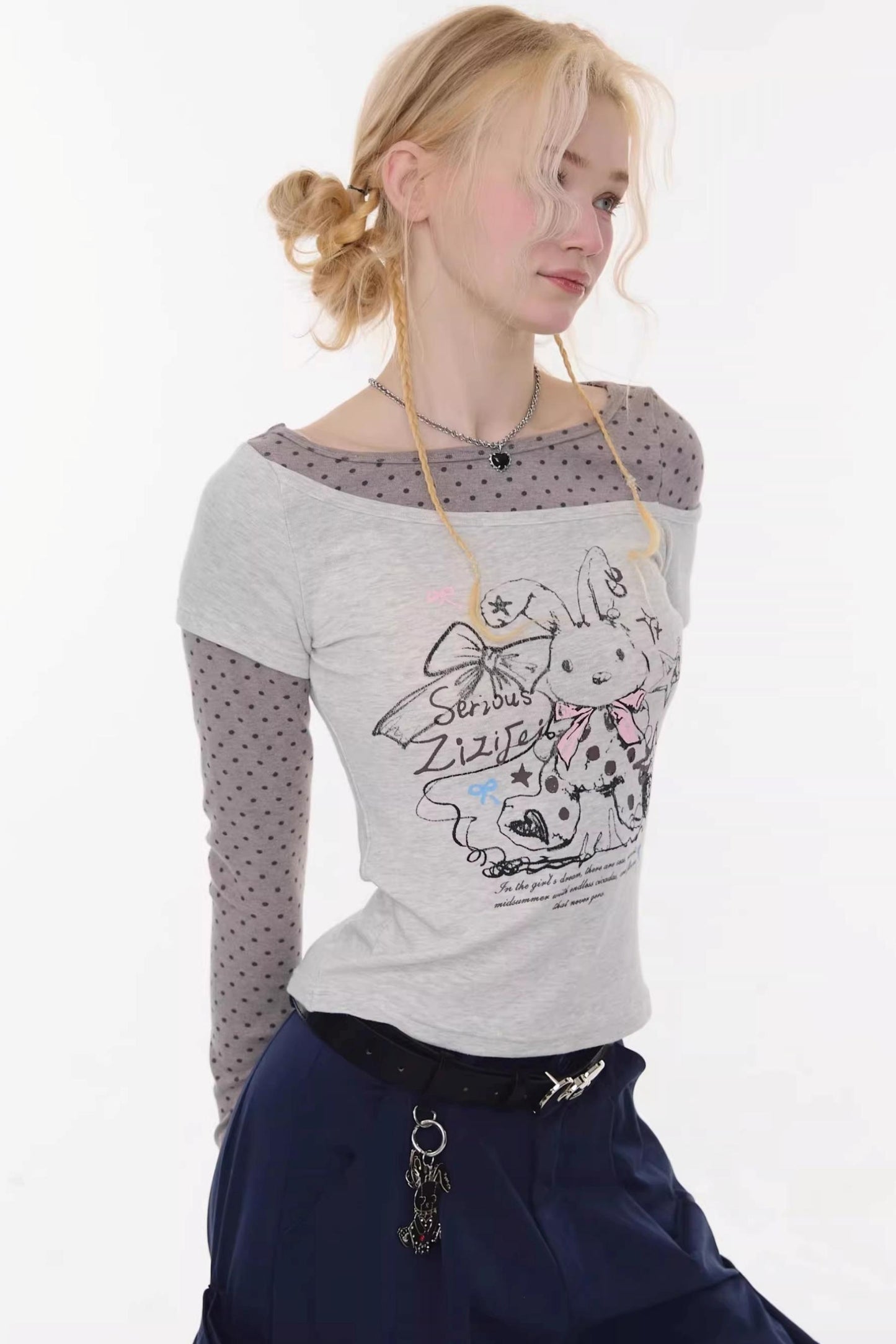 Gray Tone Rabbit Print Top