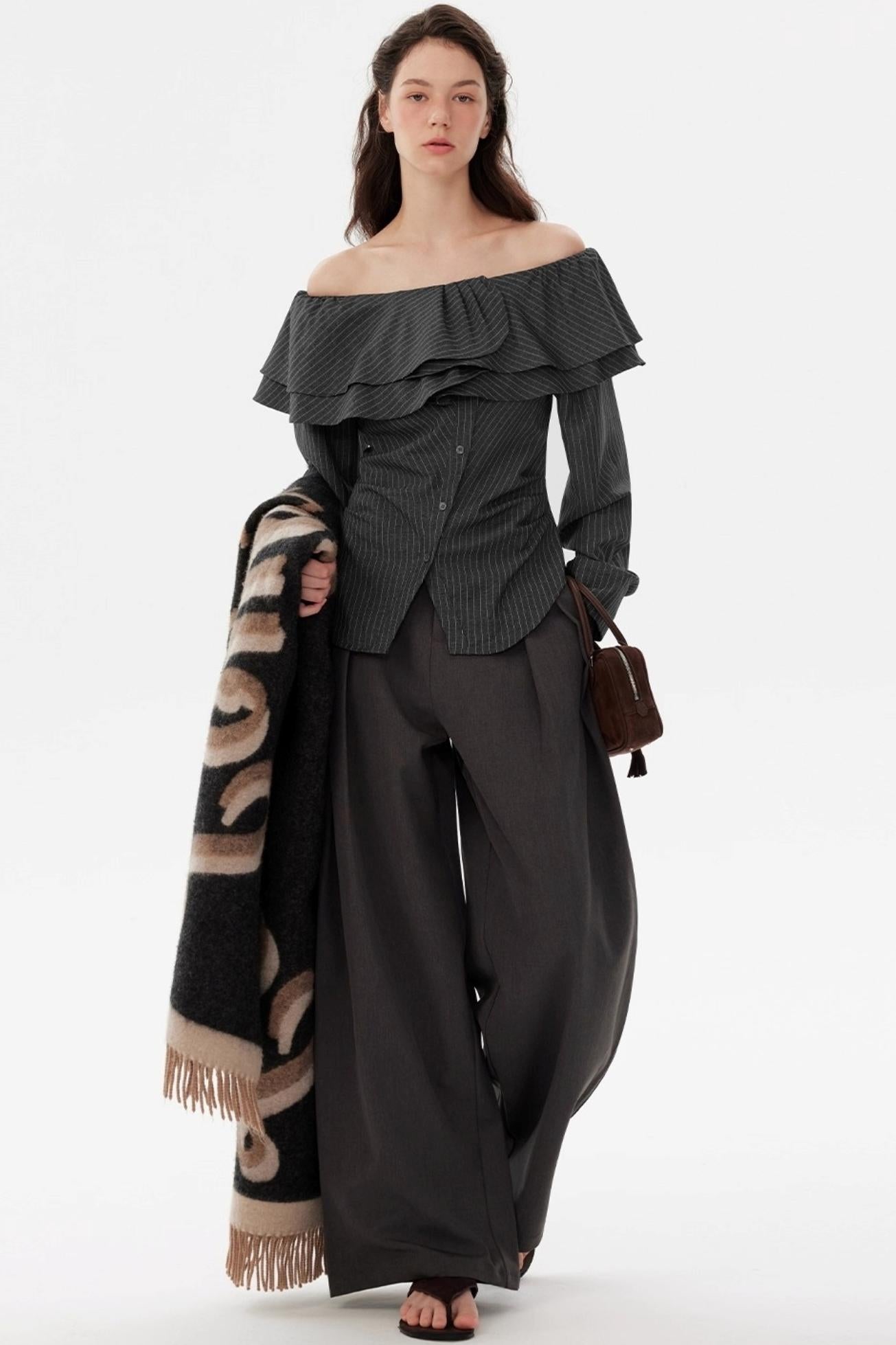 French One-Shoulder Striped Shirt