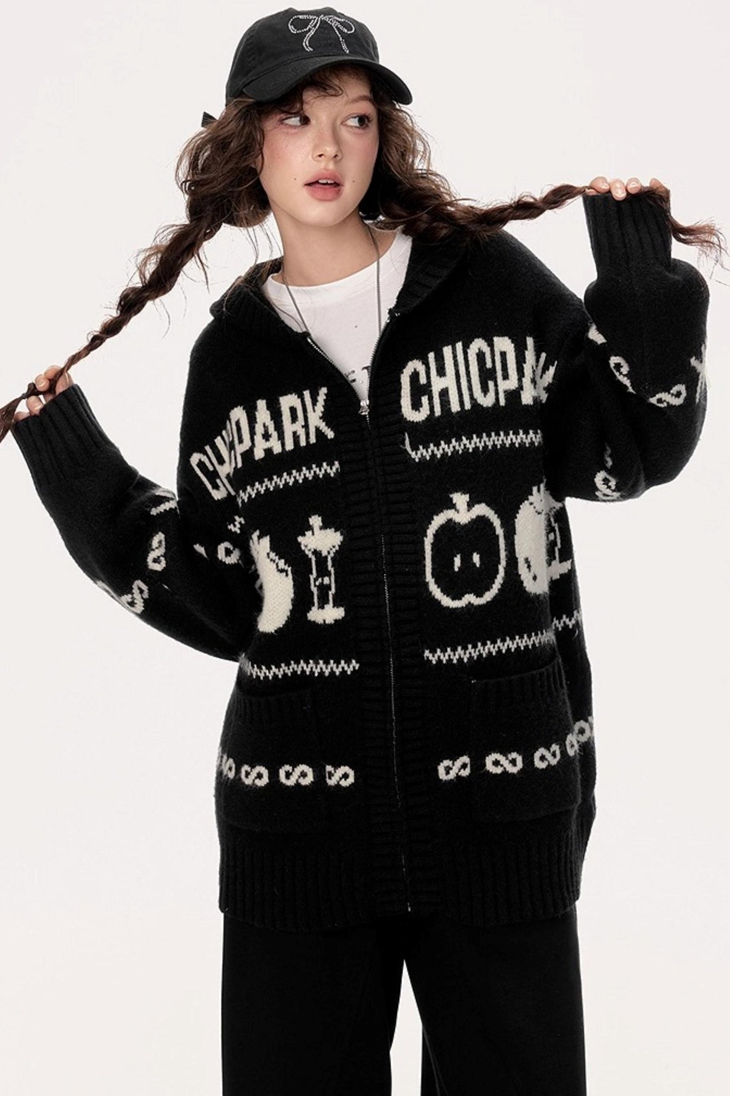 Lazy Fair Island Jacquard Sweater Hooded Jacket