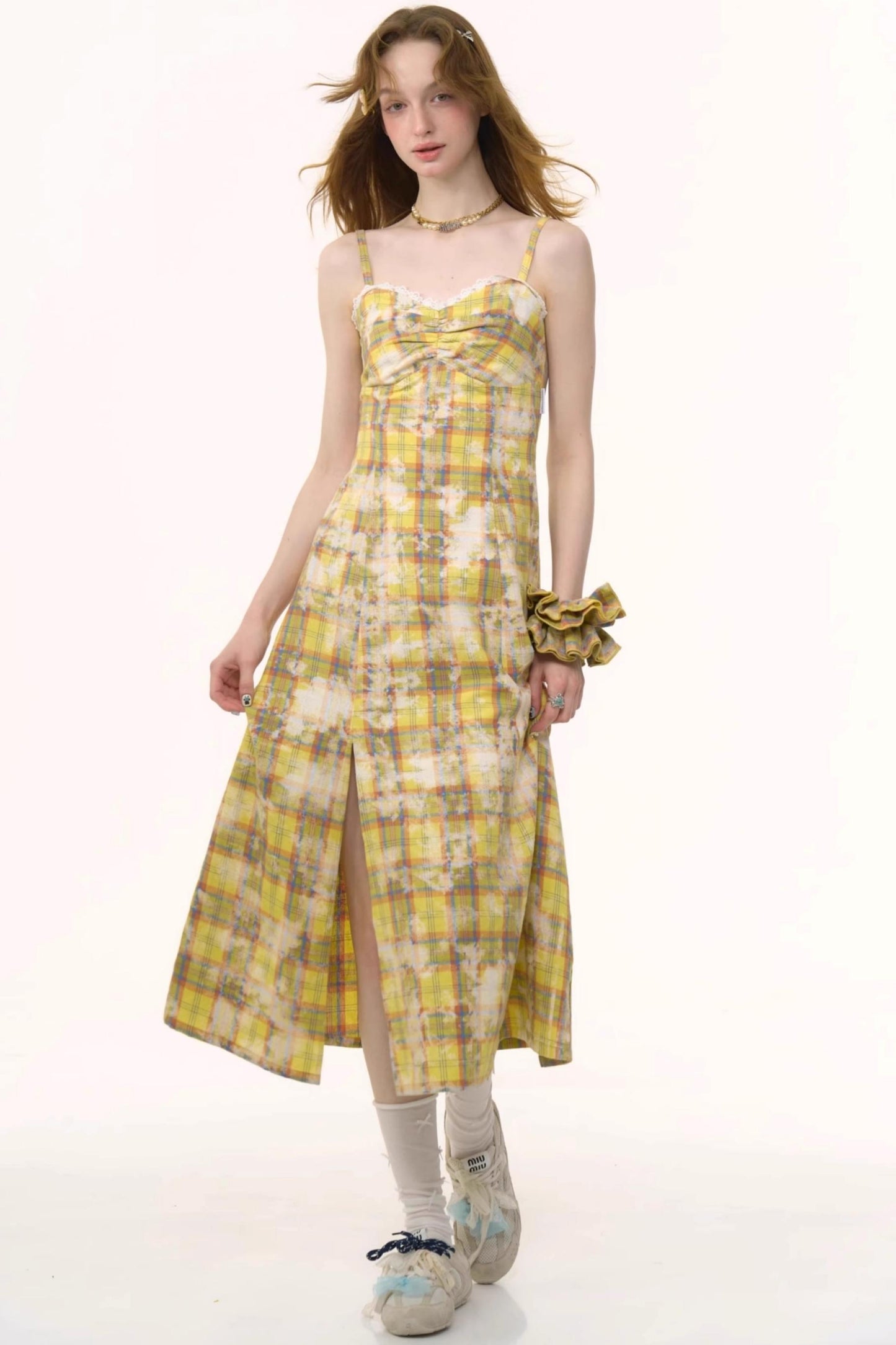 Vintage Yellow Plaid Halter Dress