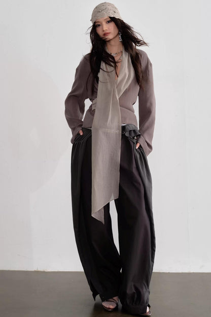 Pleated Patchwork Bubble Pants