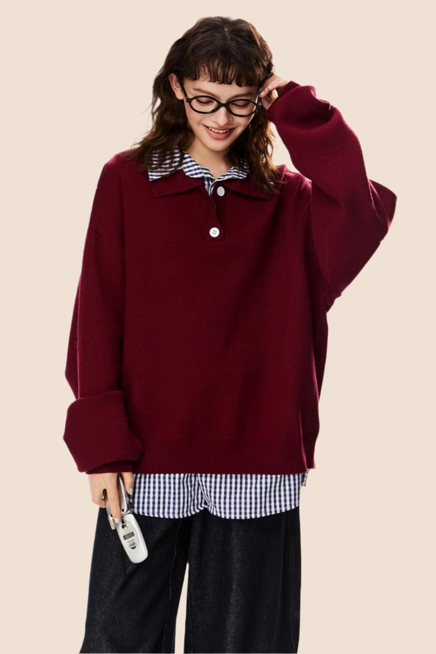 American Loose Fit Polo Sweater Top