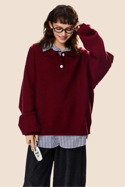 American Loose Fit Polo Sweater Top