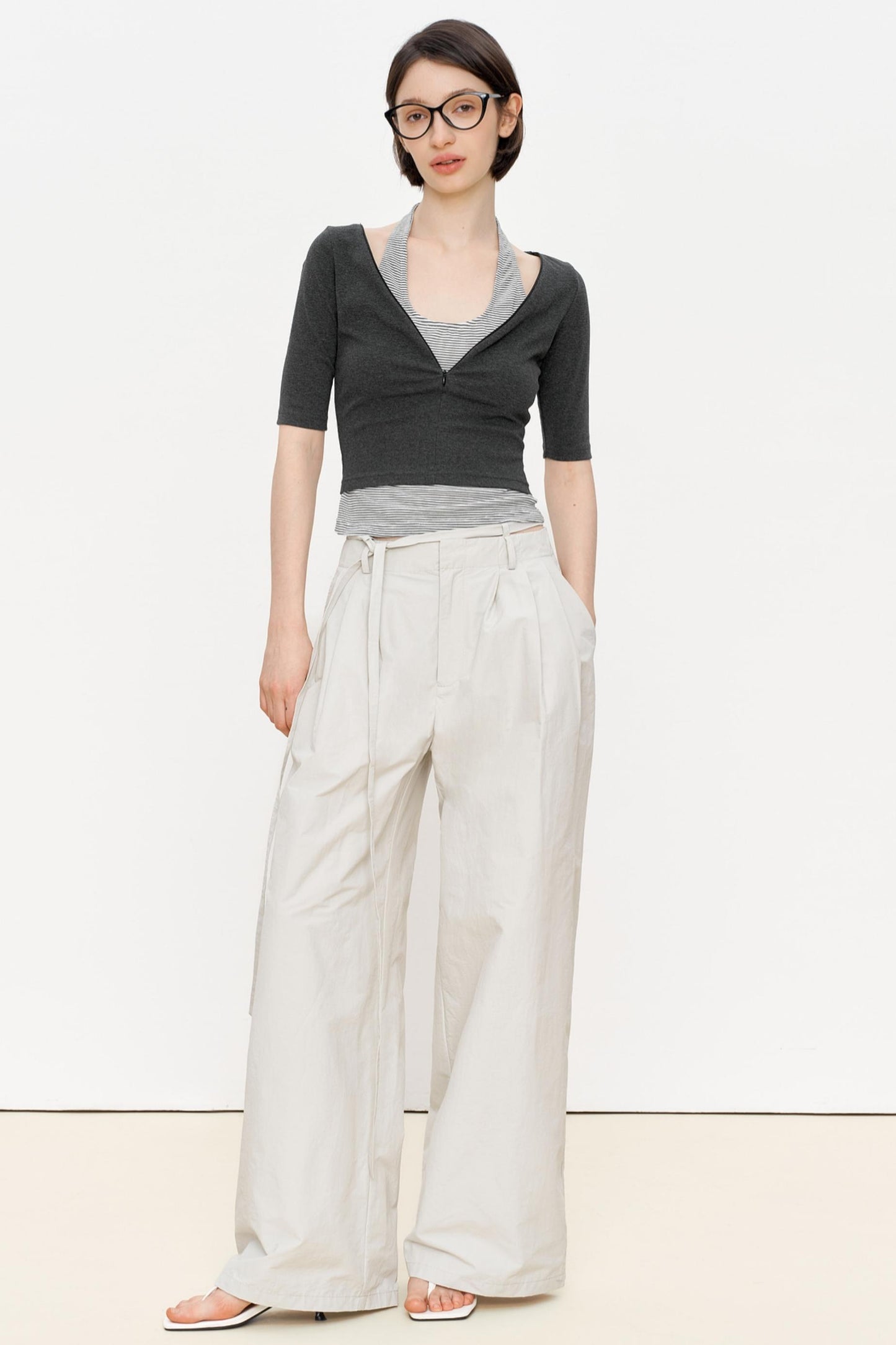 Striped Slim Zipper Tee