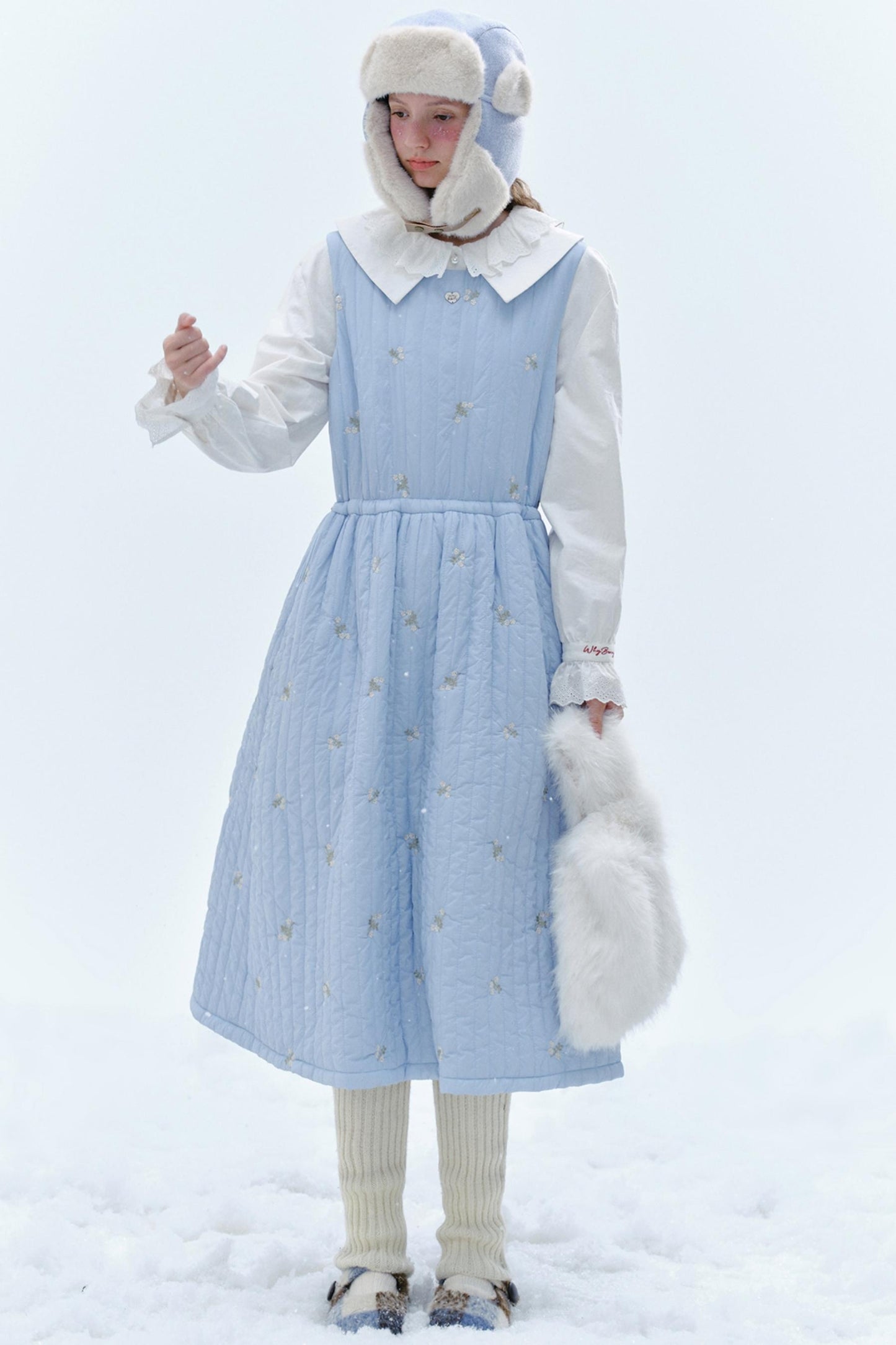 WhyBerry 24AW "Small Window Winter Scene" Slim Waist Vest Skirt Anti-Running Cotton High Density Down Jacket Cloth Surface