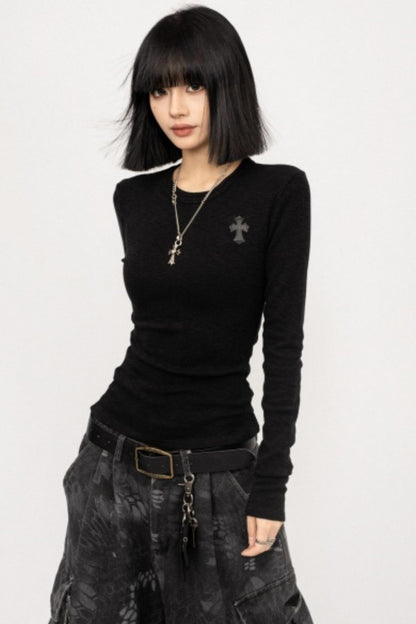 Retro Black Slim-Fitting Top