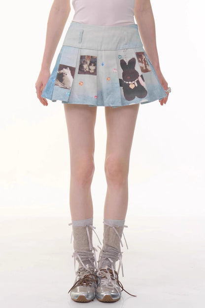 Chic Animal Print Denim Skirt