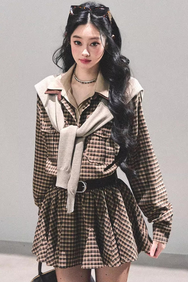 Plaid Two-Piece Winter Dress Set-Up