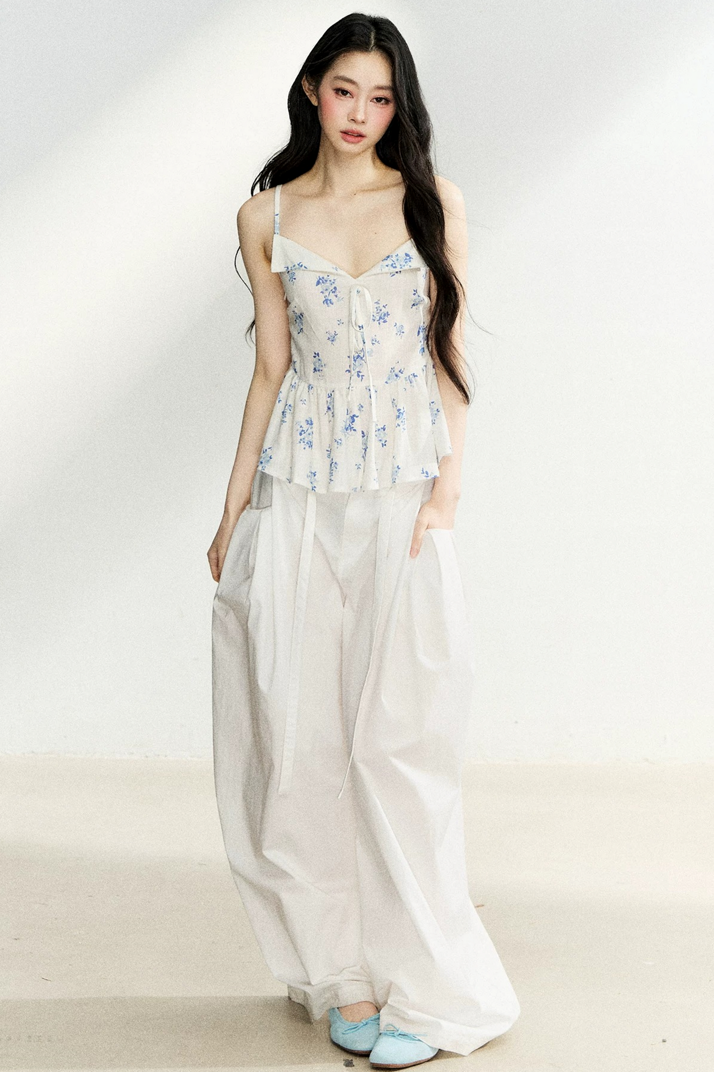 Ruffled Floral Drawstring Vest