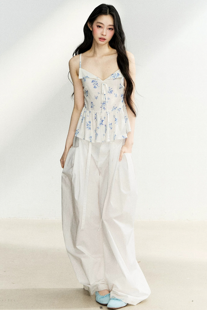 Ruffled Floral Drawstring Vest