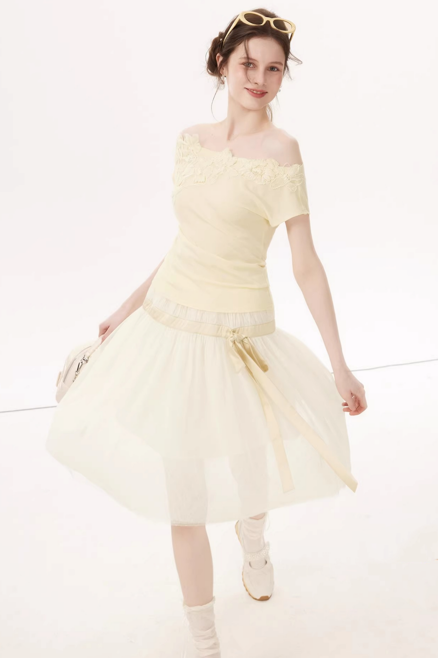 Mesh Satin A-Line Skirt