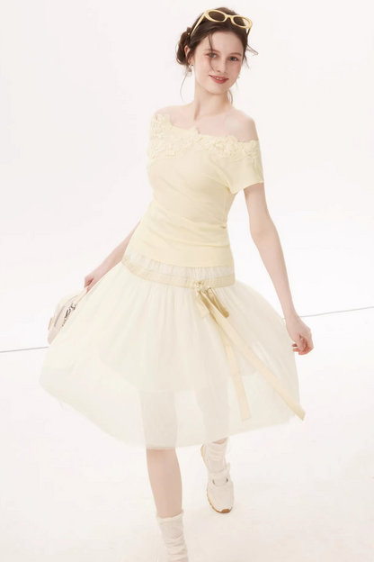 Mesh Satin A-Line Skirt