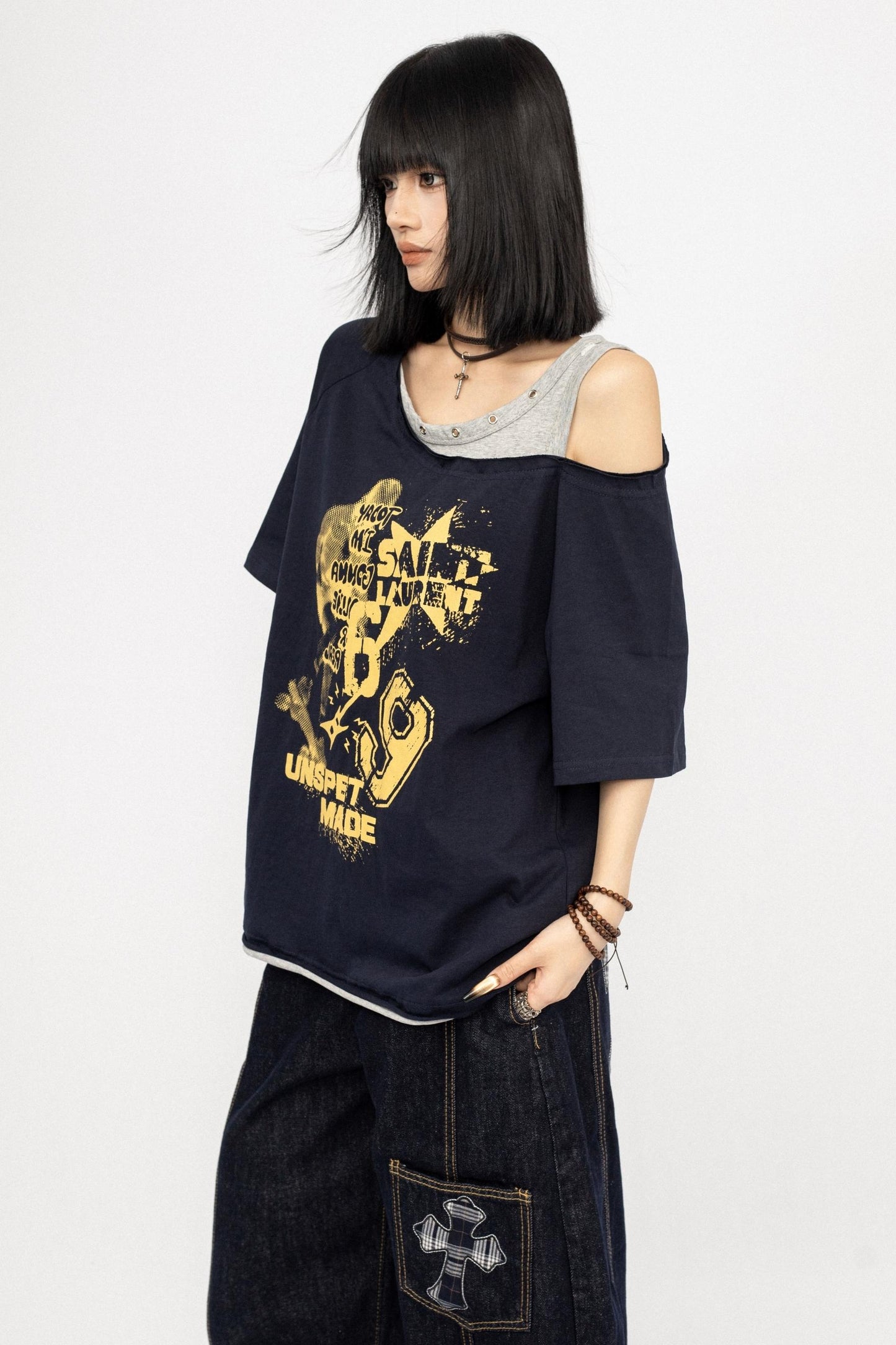 Vintage Off-Shoulder Loose T-Shirt