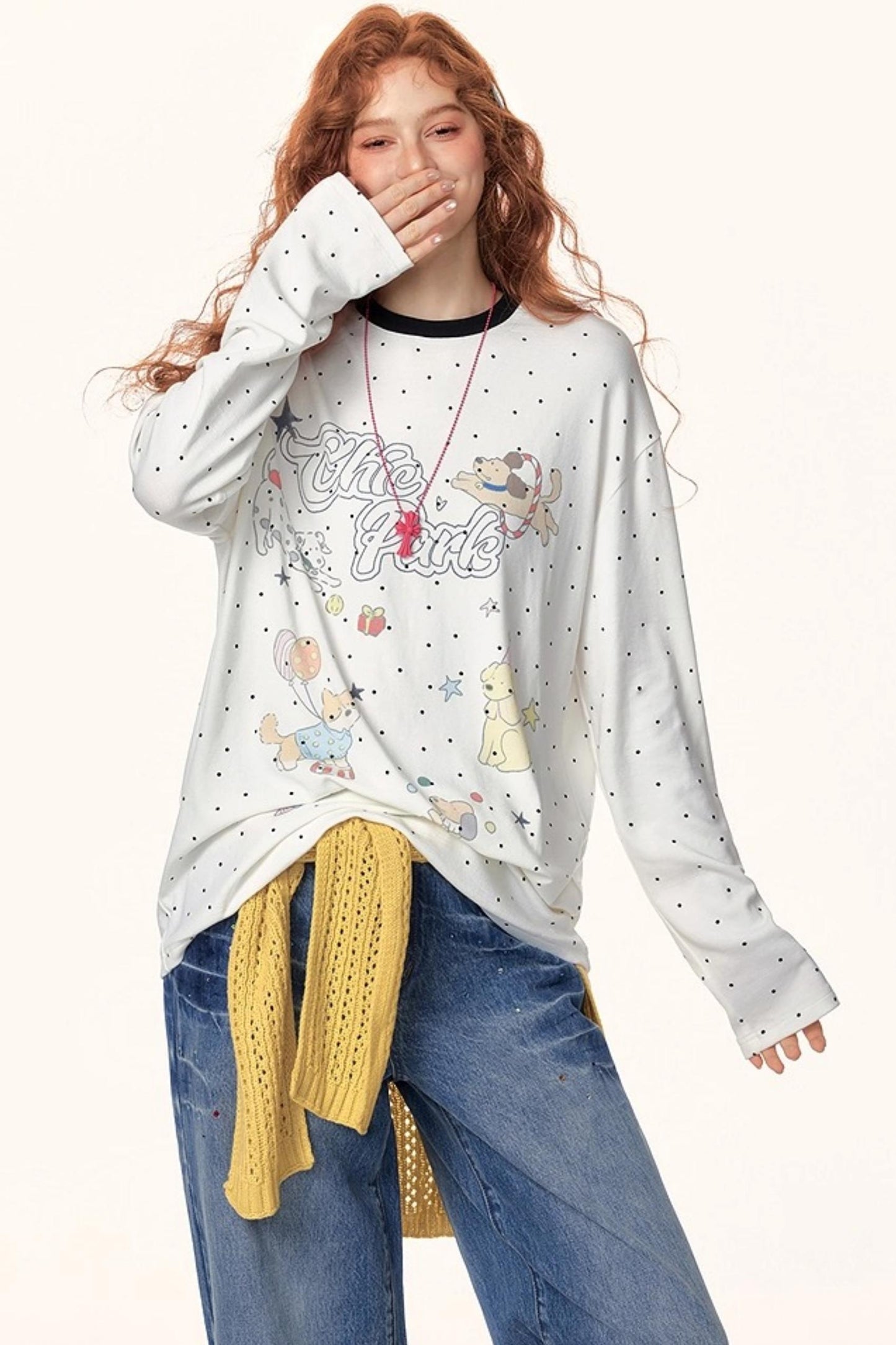 Japanese Polka Dot Long-Sleeve Top