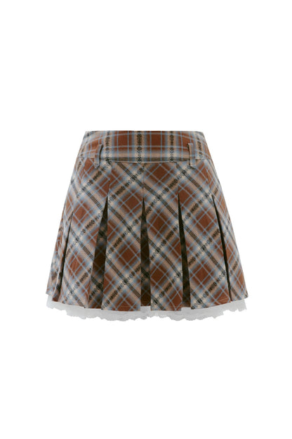 Retro Patchwork Pleated Skirt