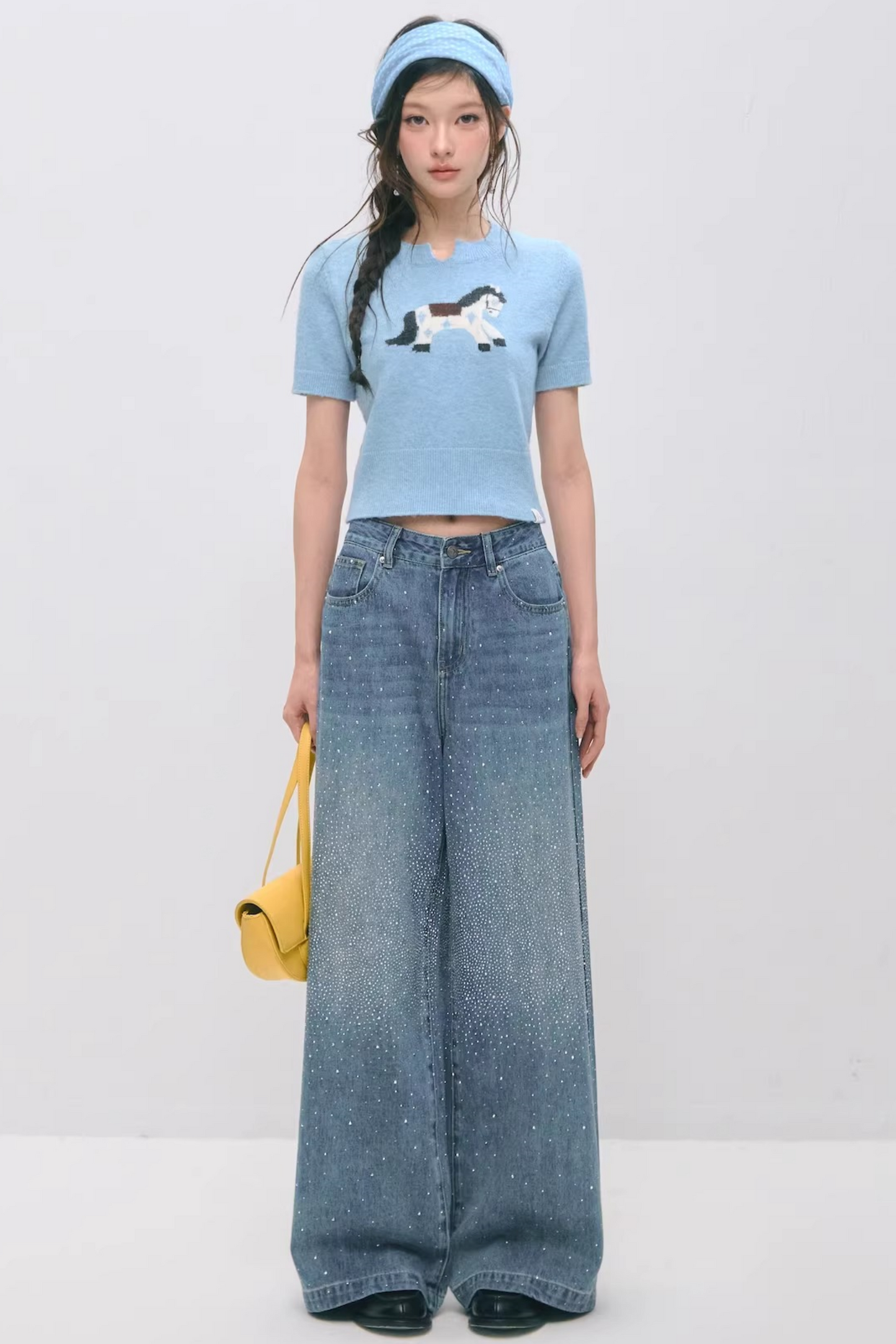 Somesowe 레트로 스트레이트핏 스파클링 청바지