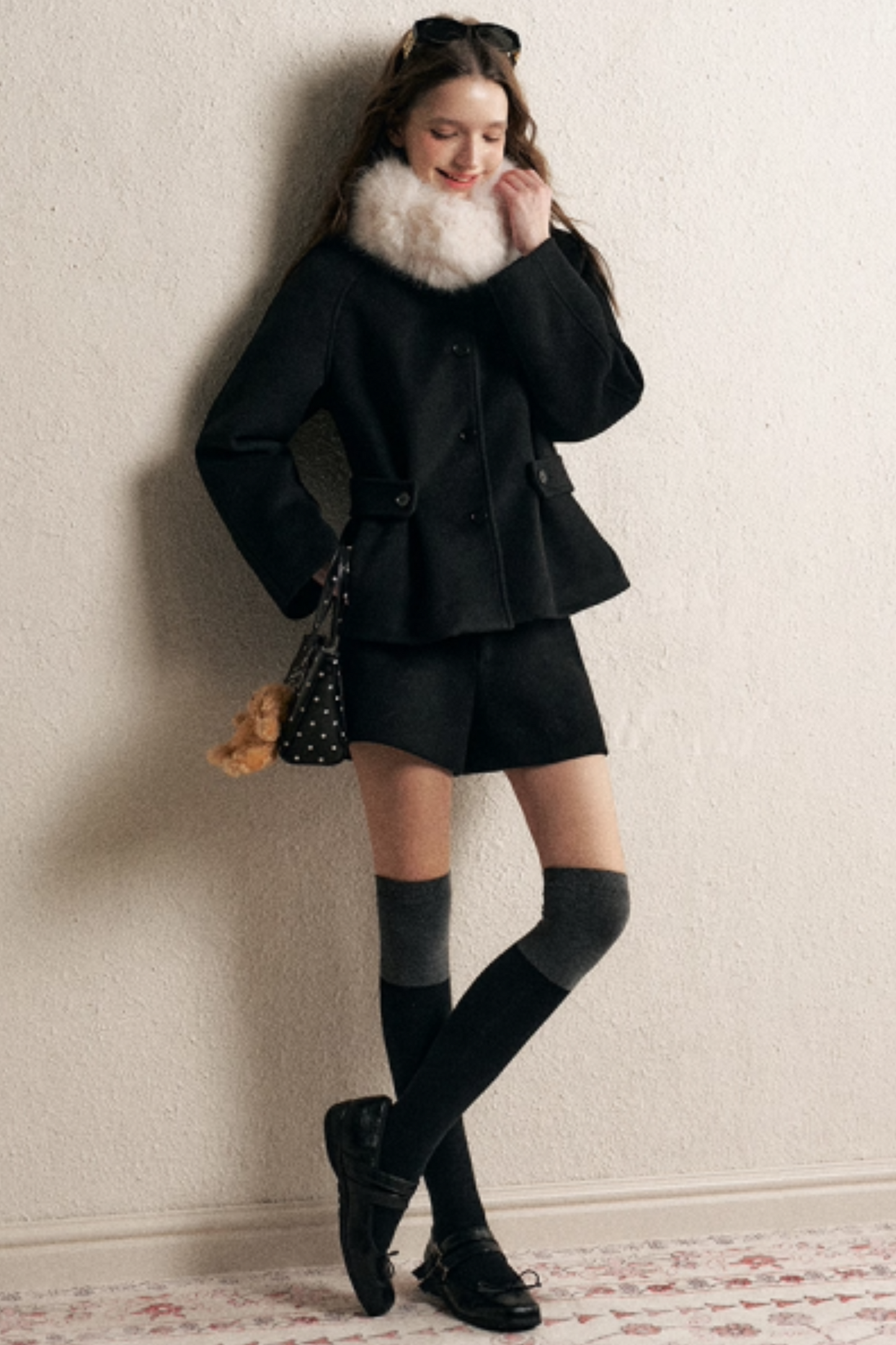Black Doll Collar Wool Coat