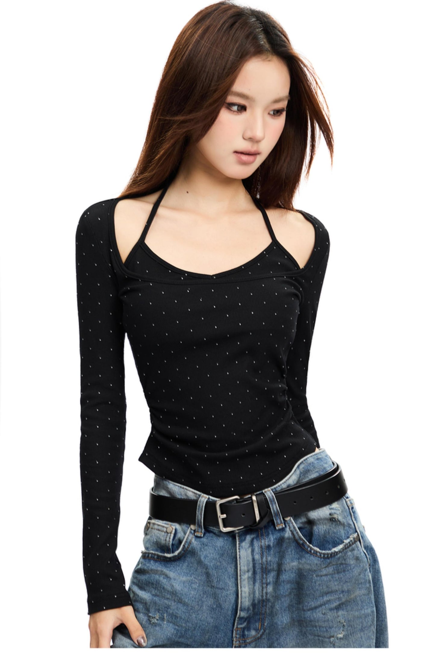 Vintage Diamond Halterneck Slim Fit Knit Top